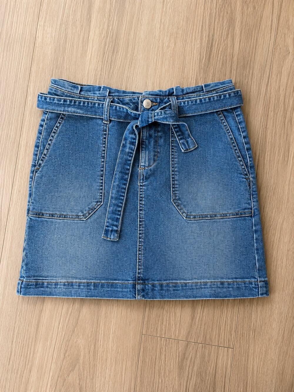 Western Blue Denim Mini Skirt Womens Sz 5 Belted Cowgirlcore Staple Normcore